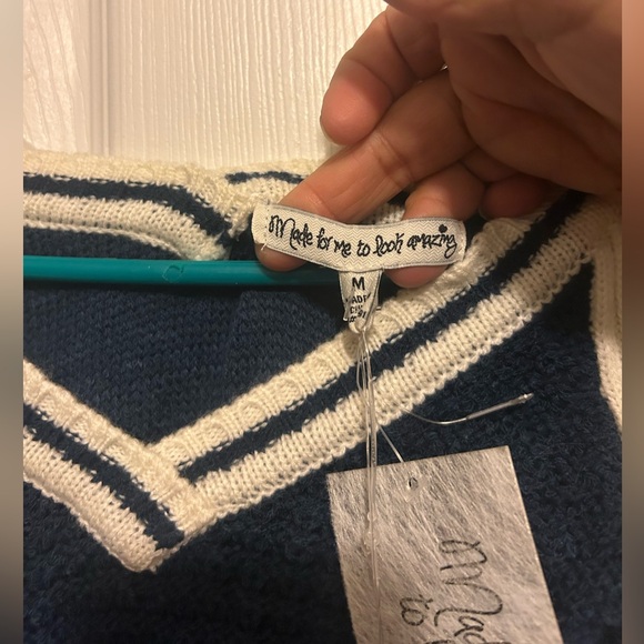 Made For Me To Look Amazing 2-Pc Navy Stretch Sweater Dress👗& Scarf🧣Sz M - Picture 5 of 7